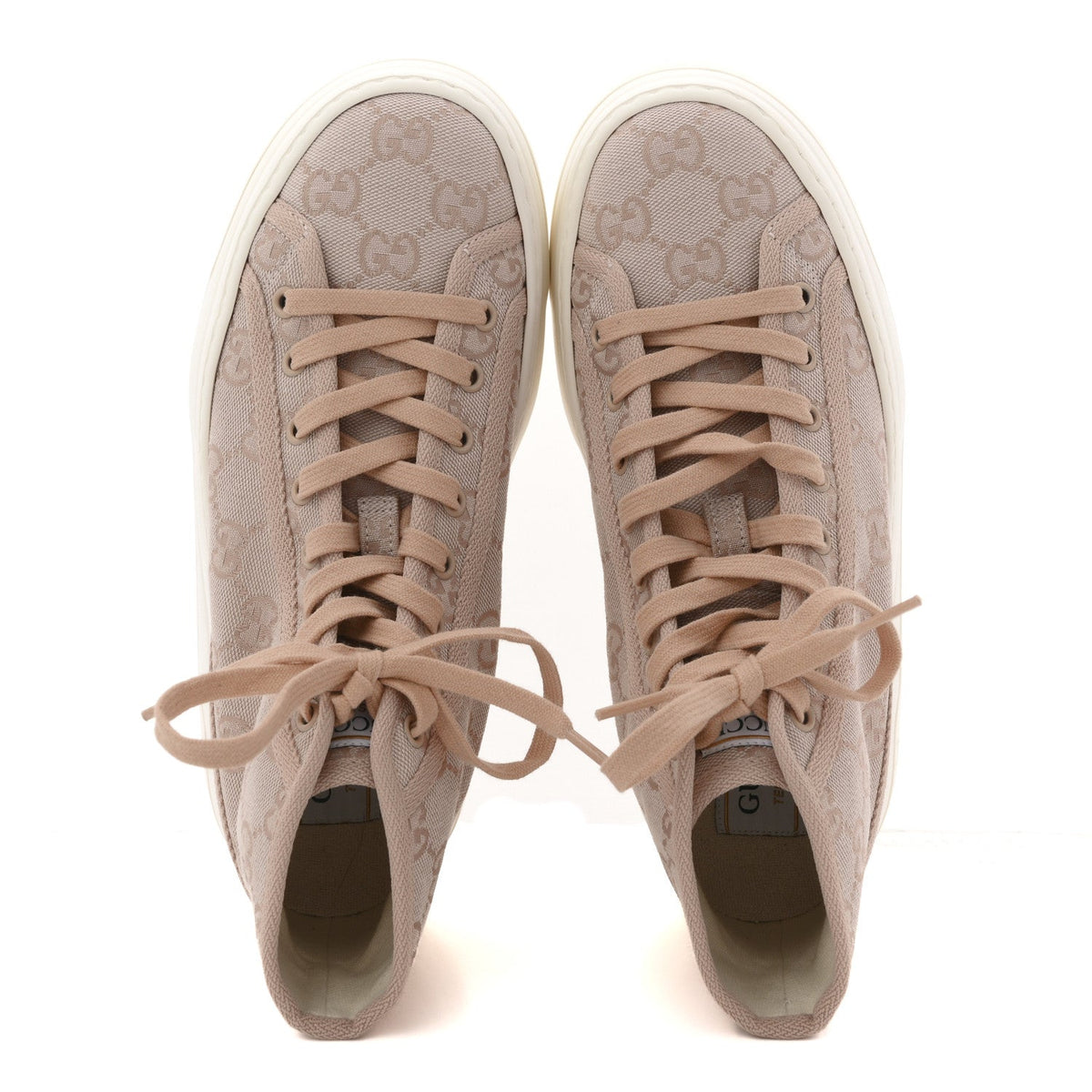 New Canvas GG Monogram Womens Tennis 1977 High Top 55mm Platform Sneakers 38 Skin Rose Dark Skin Rose
