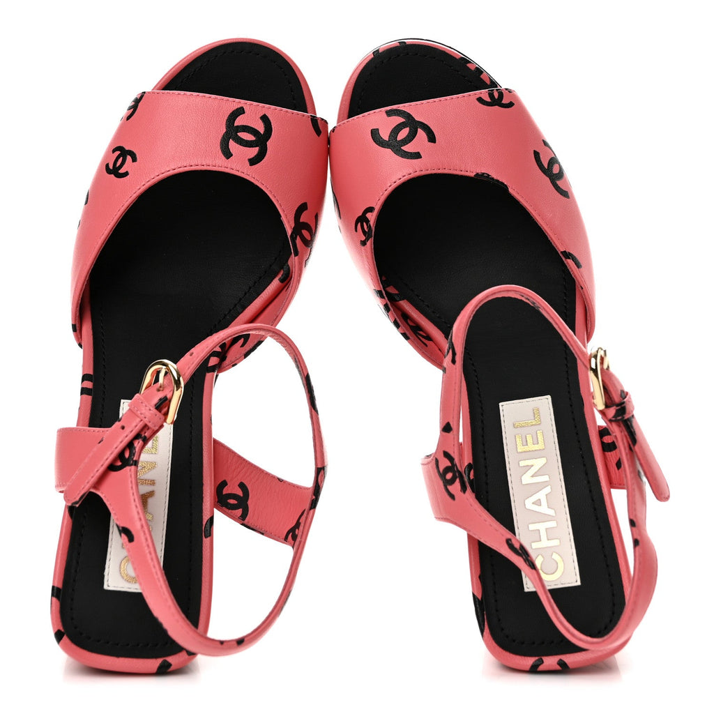 Printed Lambskin Coco Beach Sandals 37 Pink Black