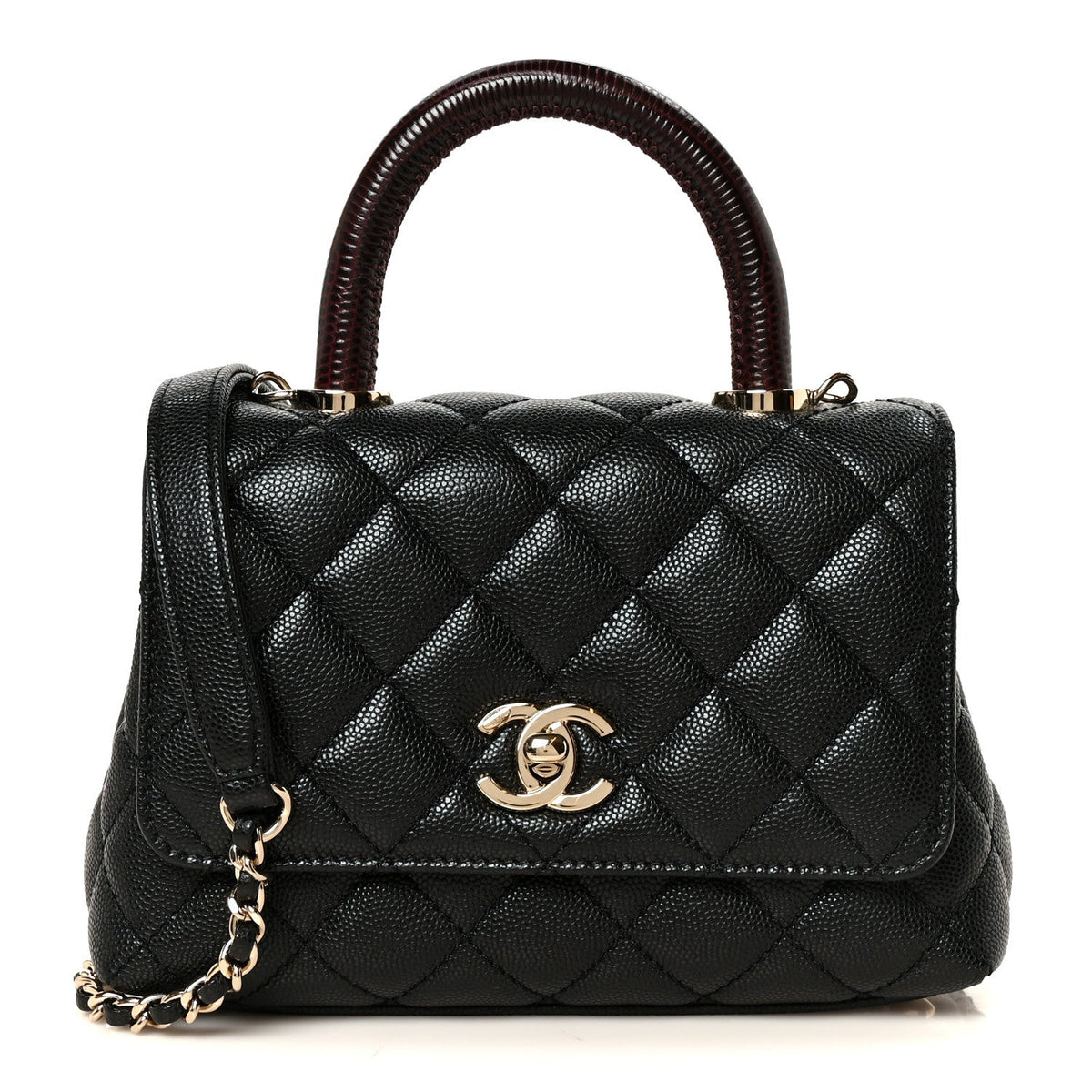 Caviar Lizard Embossed Quilted Extra Mini Coco Handle Flap Black