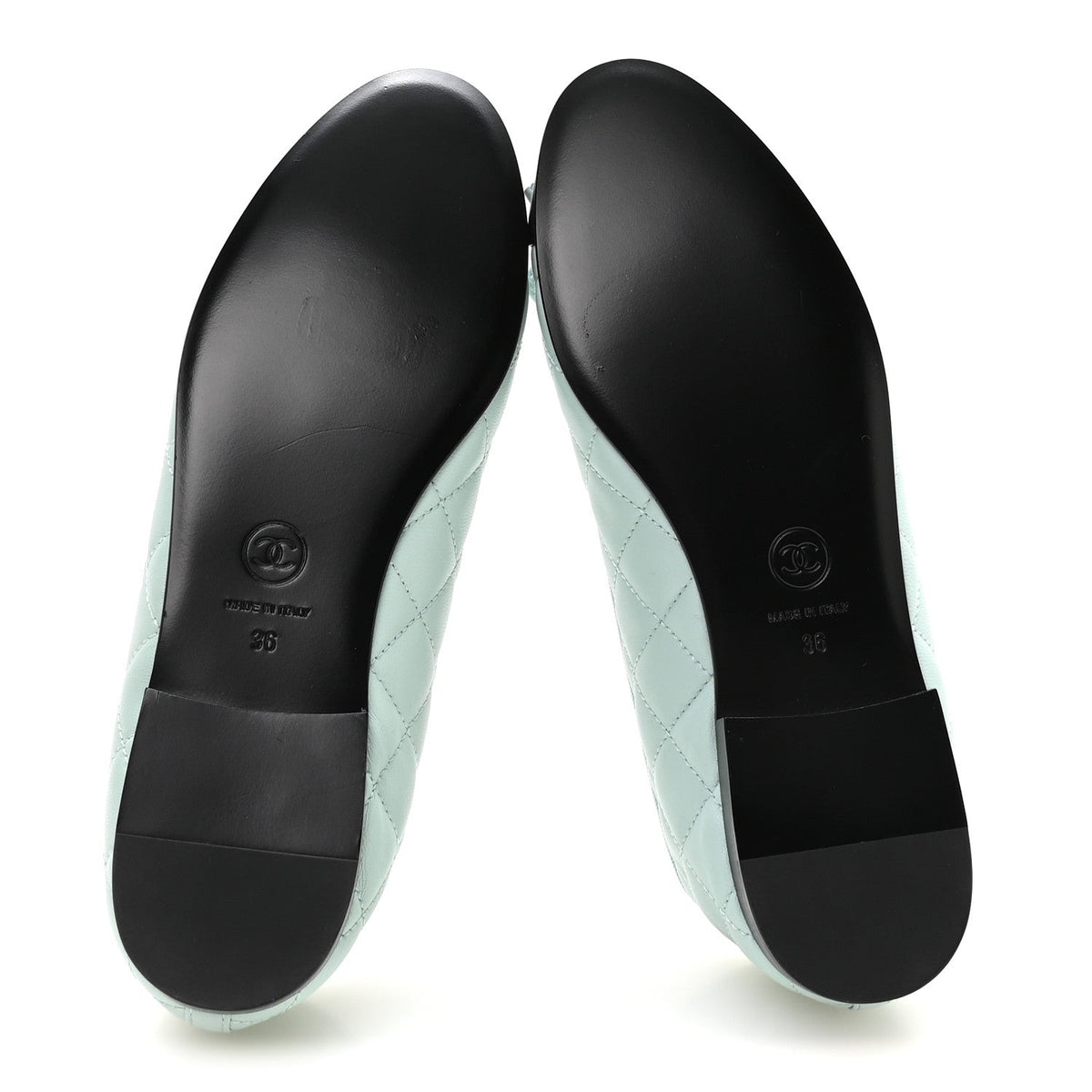 Lambskin Quilted CC Cap Toe Ballerina Flats 36 Light Blue Black