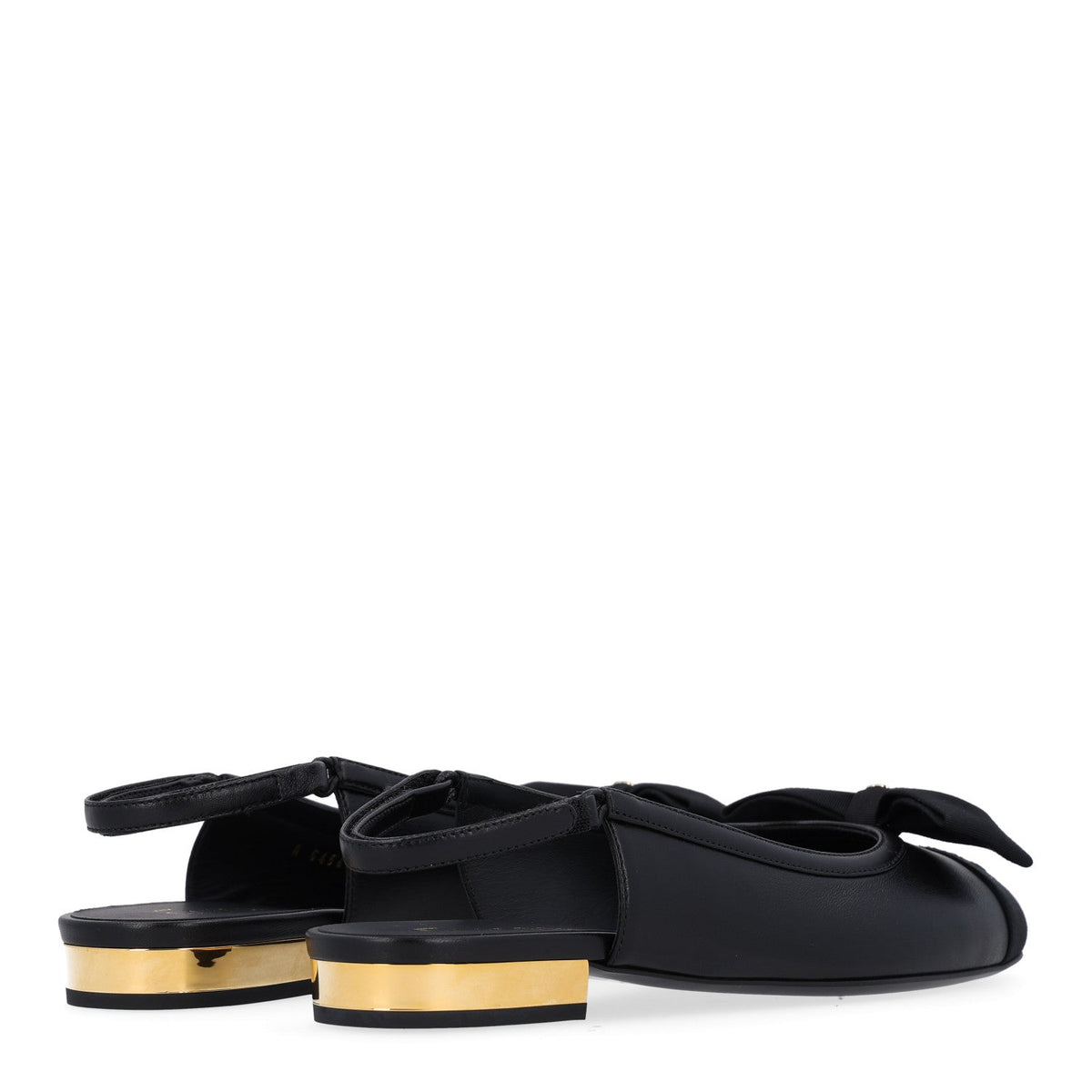 Lambskin Grosgrain Bow Cap Toe CC Slingback Flats 37.5 Black