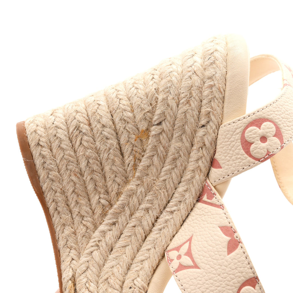 Empreinte Monogram Starboard Espadrille Wedge Sandals 37 Creme Rose Trianon