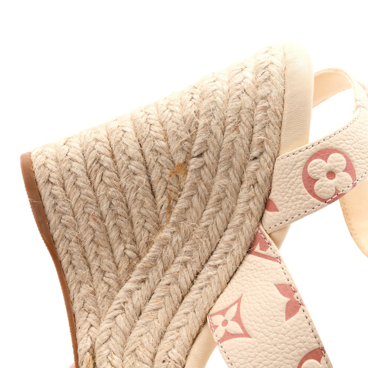 Empreinte Monogram Starboard Espadrille Wedge Sandals 37 Creme Rose Trianon