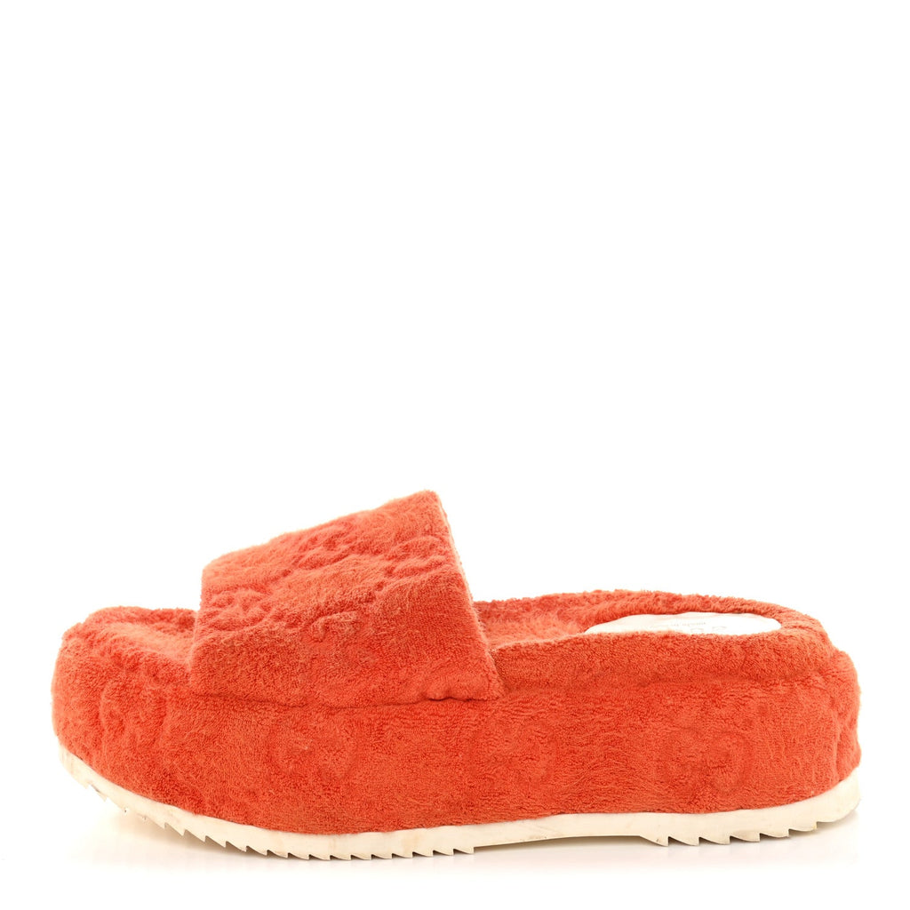 Terry Cloth GG Monogram Angelina Platform 55mm Slide Sandals 36 Deep Orange