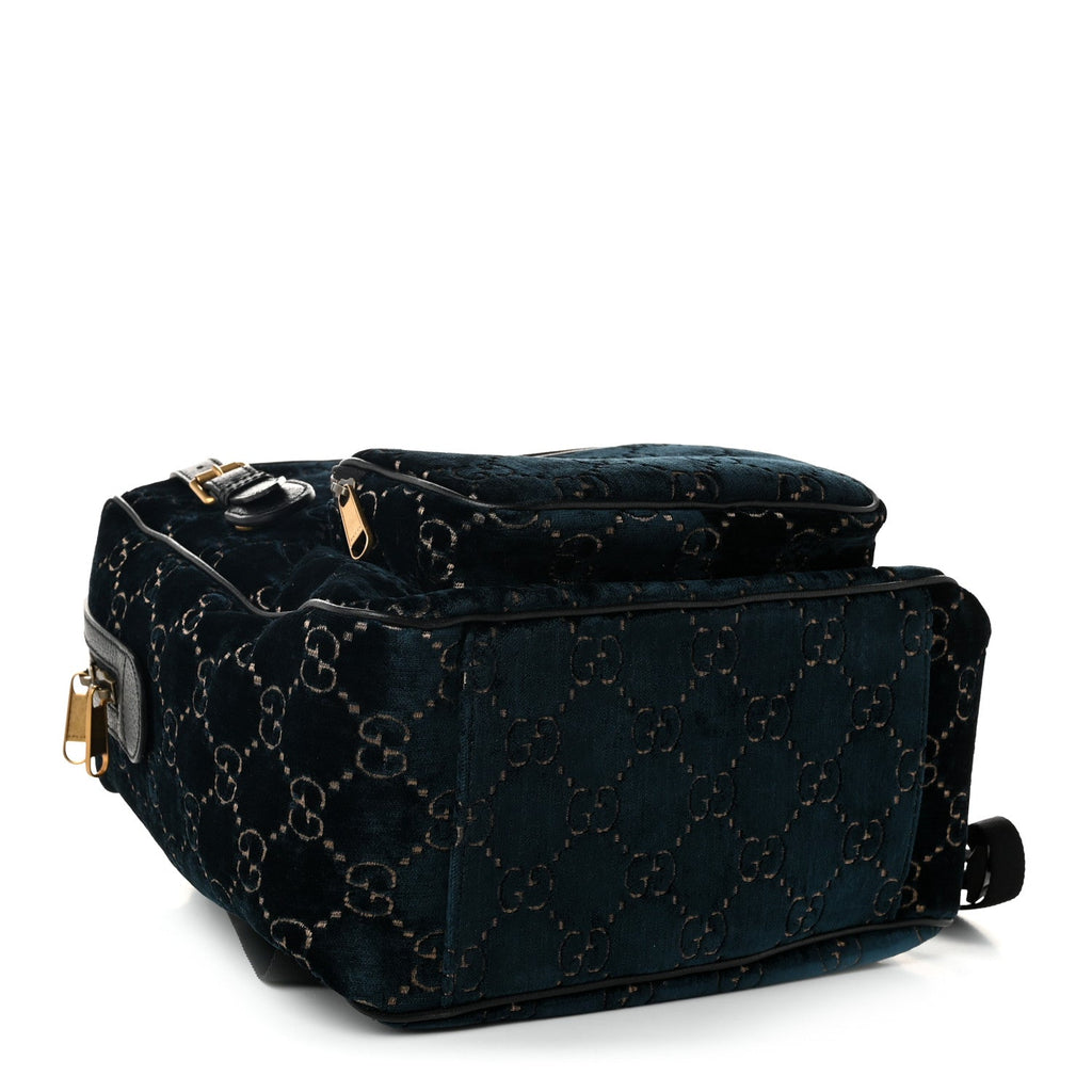 Velvet GG Monogram Textured Calfskin Web Small Double Buckle Backpack Blue Beige Black