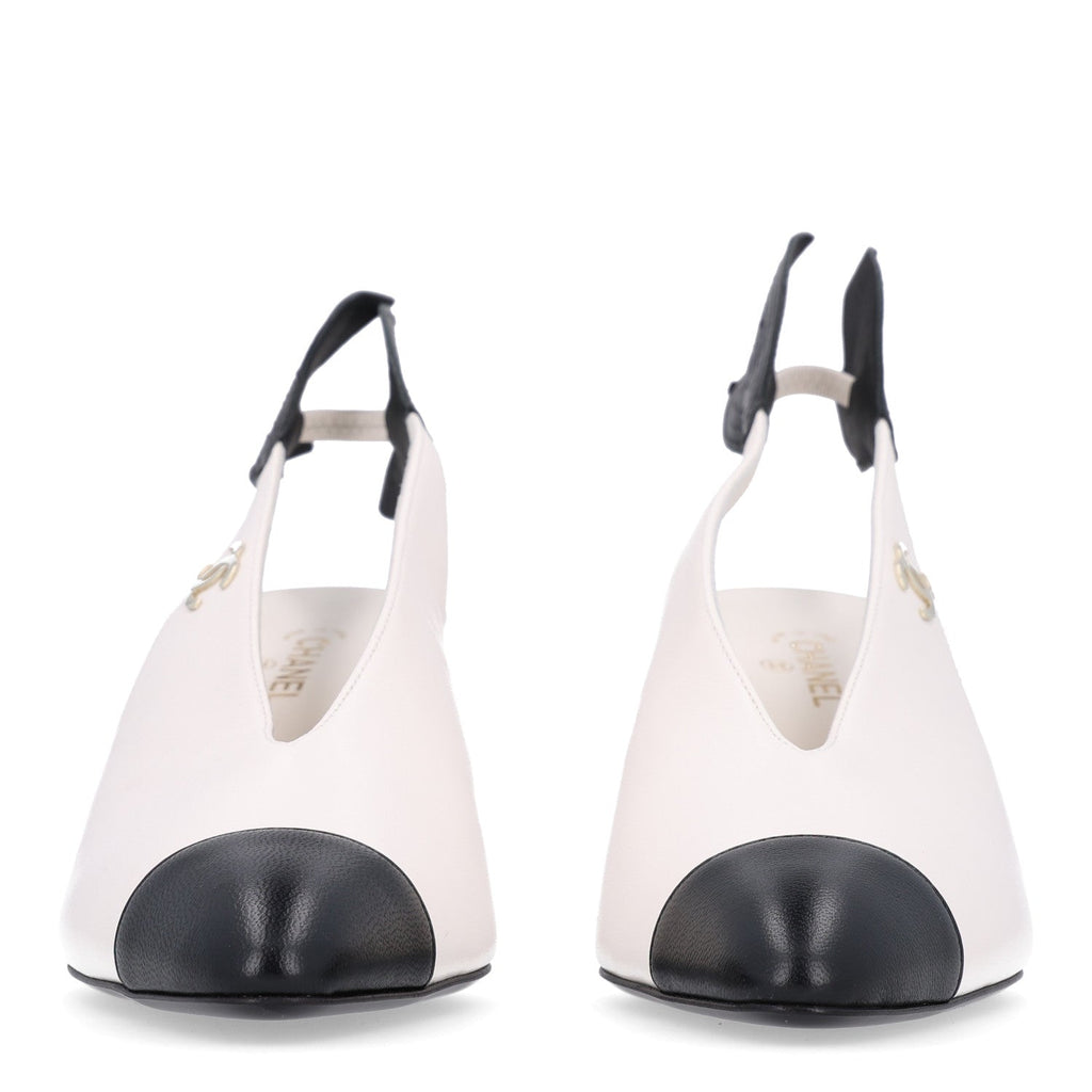 Lambskin Slingback Pumps 37.5 White Black
