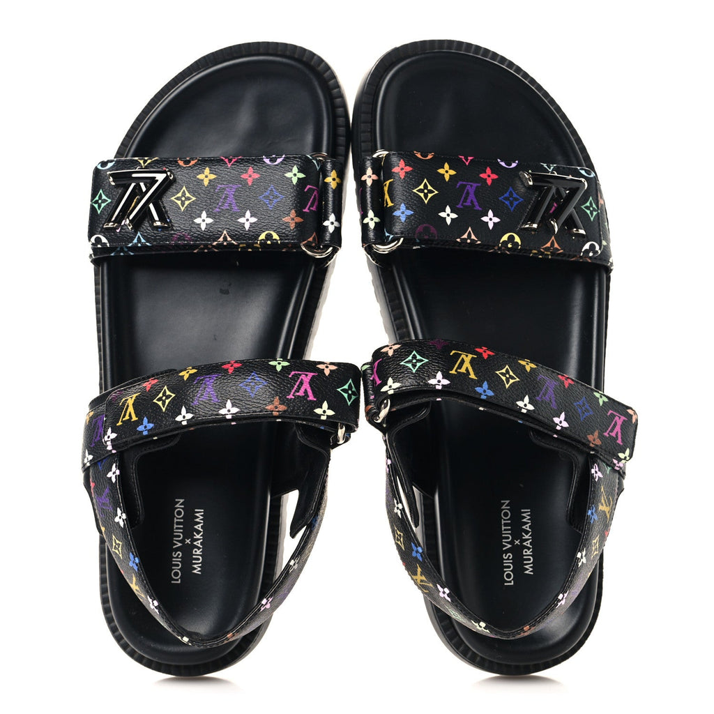 LV X TM Monogram Multicolor Sunset Flat Sandals 41 Black