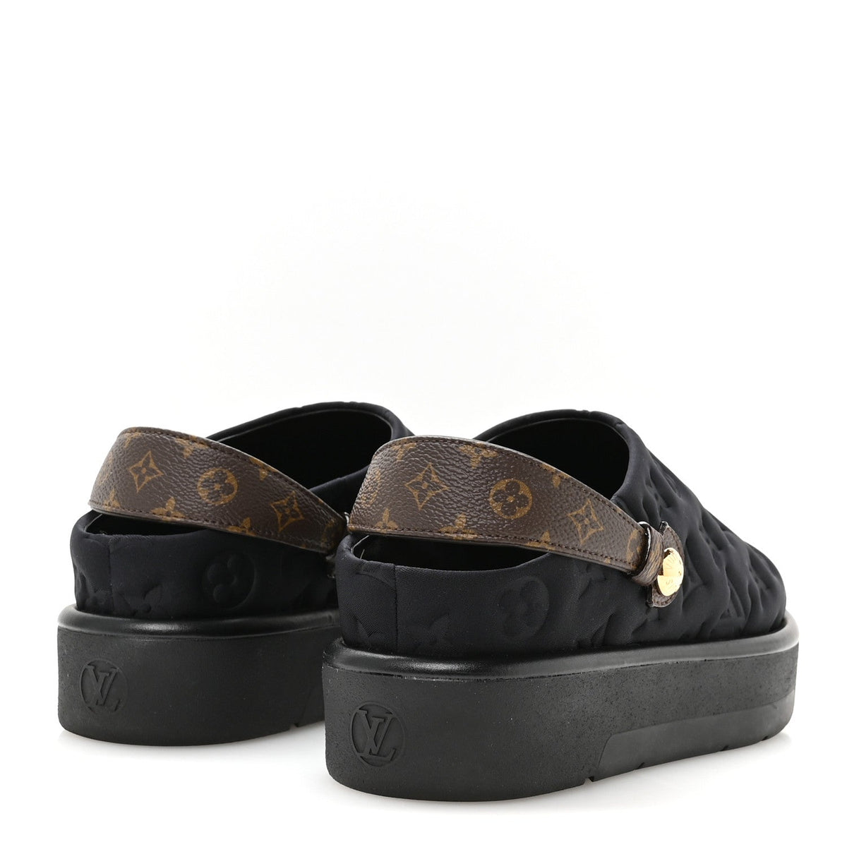 Nylon Embossed Monogram Aspen Platform Clog Mules 39.5 Black