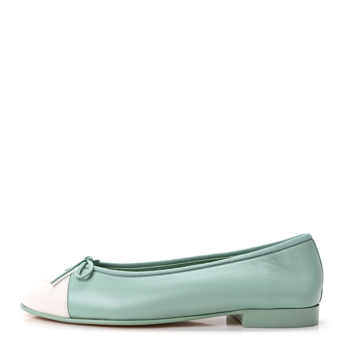 Lambskin CC Cap Toe Ballerina Flats 37 Light Green White