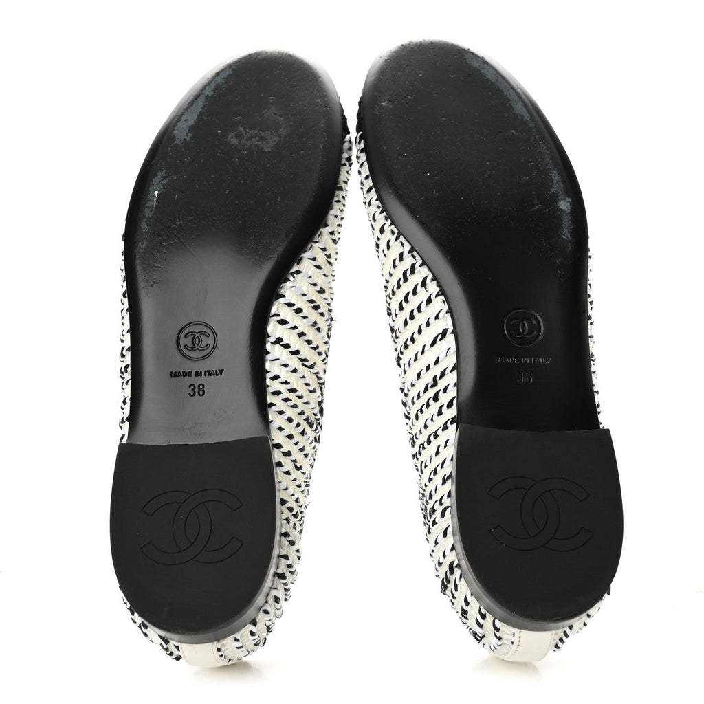 Crochet Cap Toe Ballerina Flats 38 White Black