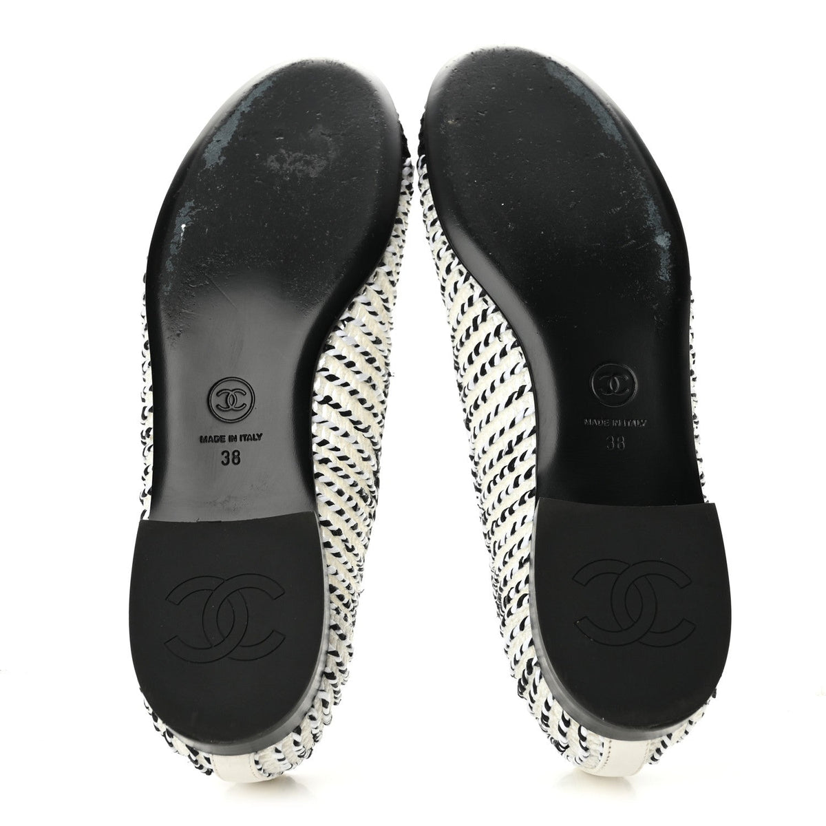 Crochet Cap Toe Ballerina Flats 38 White Black