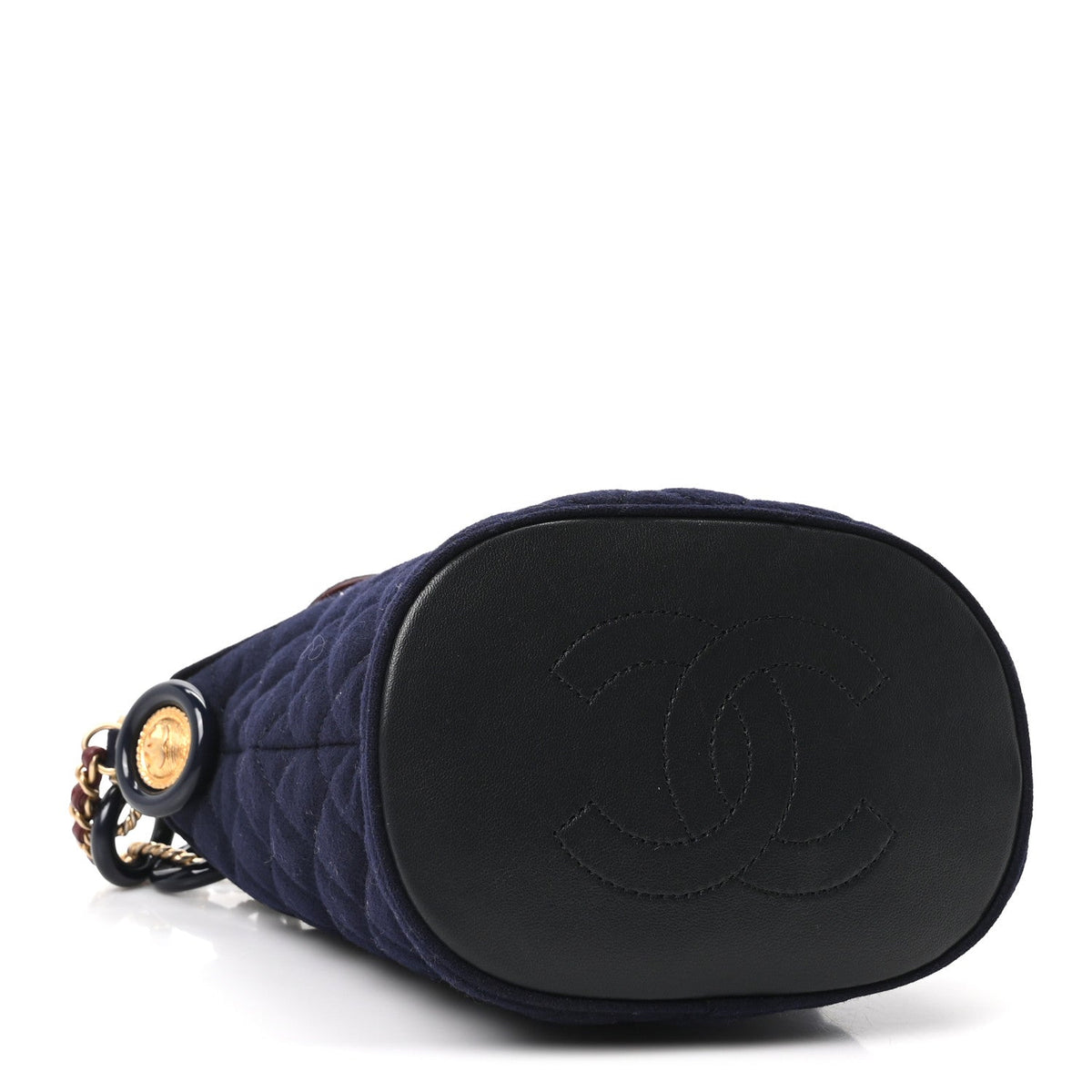 Wool Lambskin Quilted Paris Hamburg Charms Bucket Bag Dark Navy