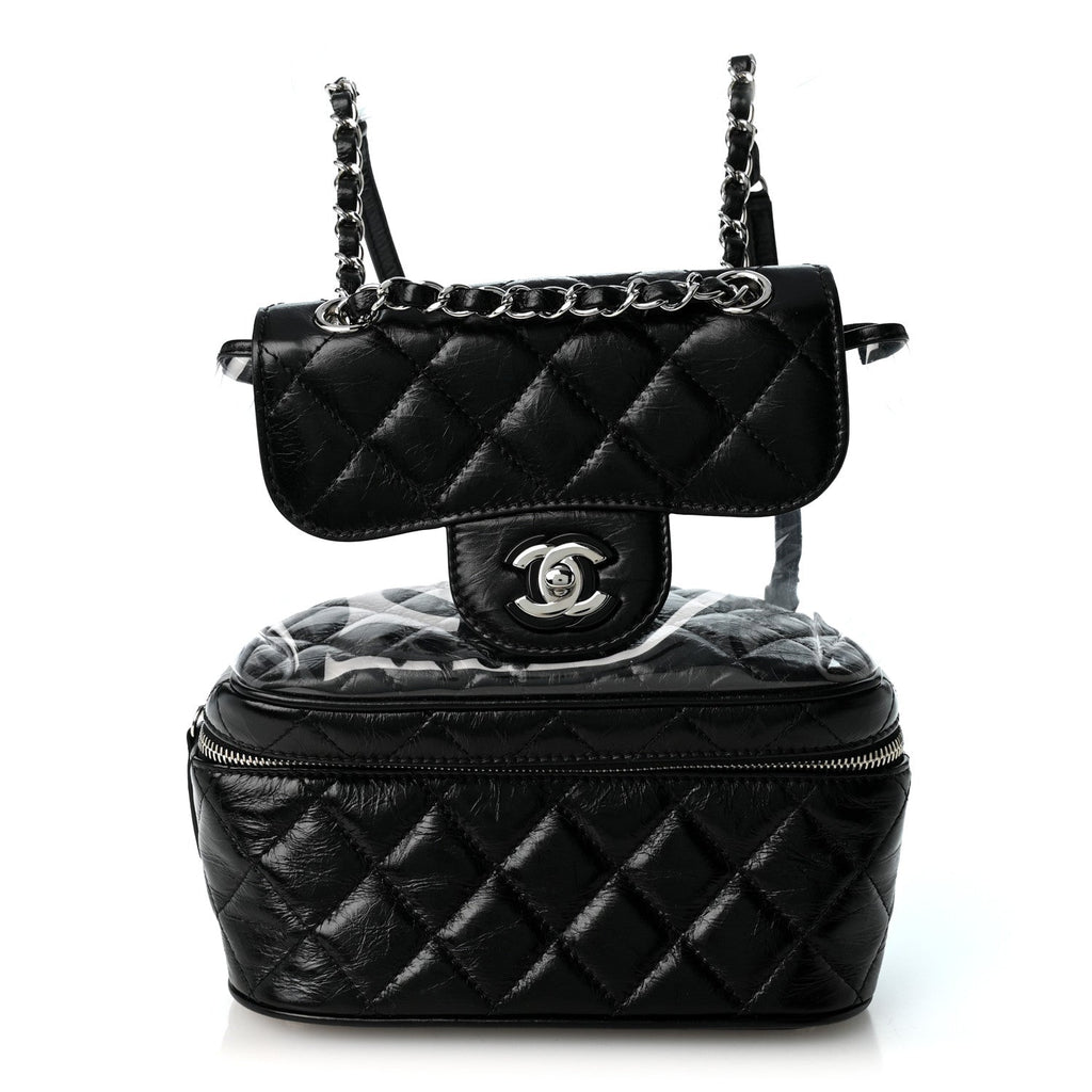 Crumpled Calfskin PVC Quilted Backpack Black