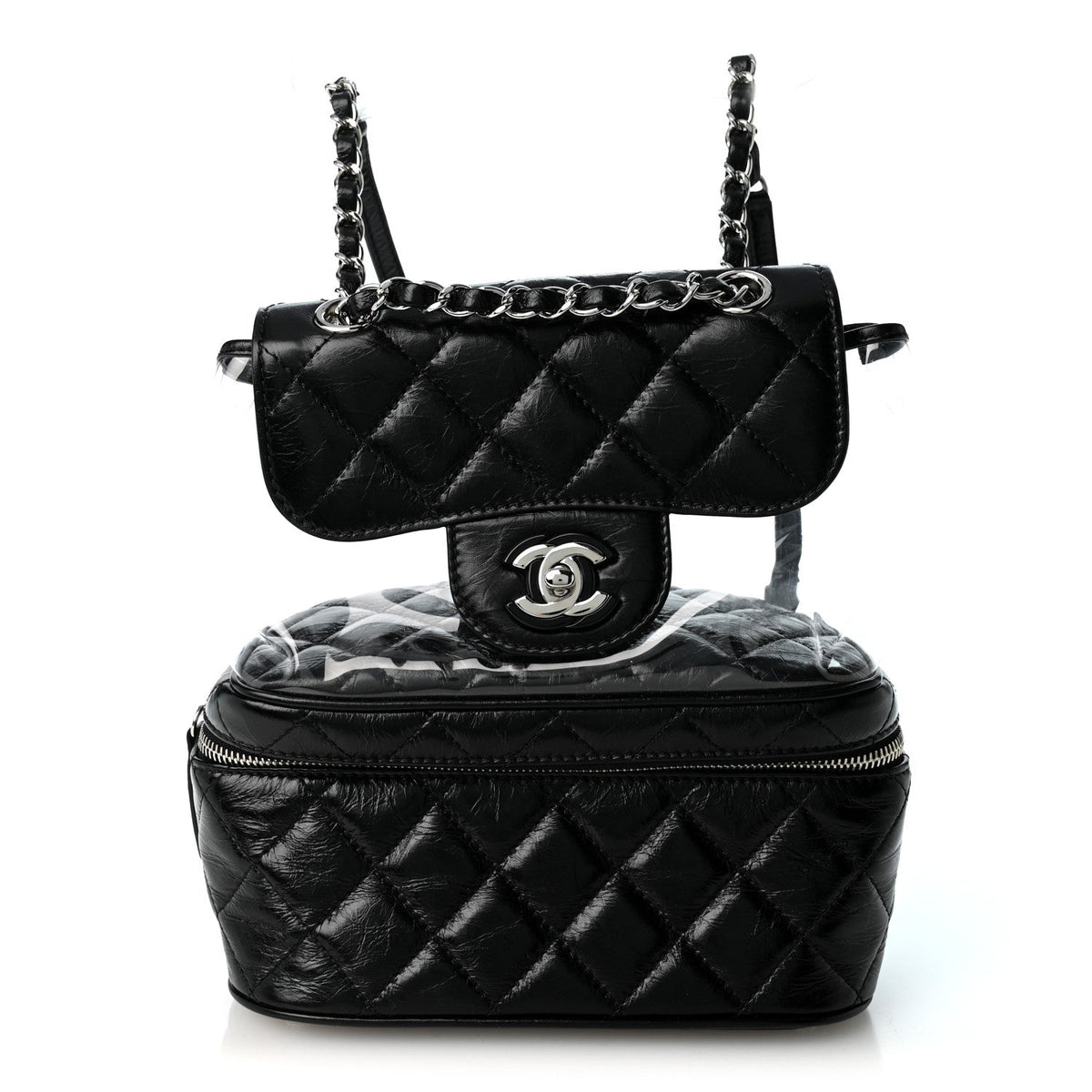 Crumpled Calfskin PVC Quilted Backpack Black