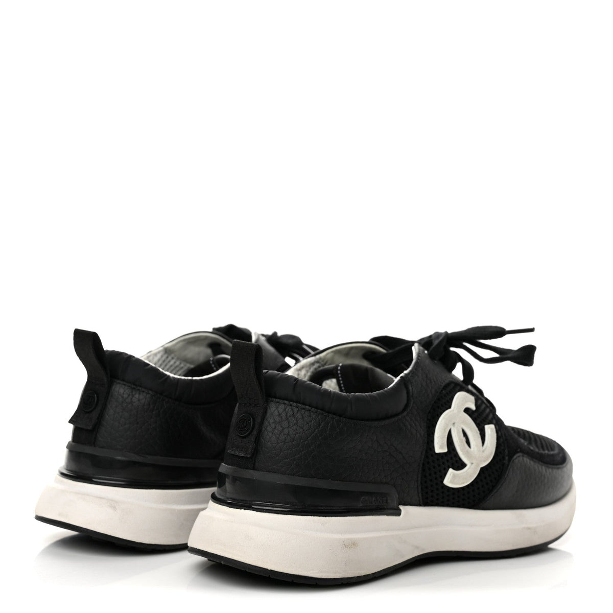Calfskin Mesh Lycra Suede Womens Logo Sneakers 37.5 Black