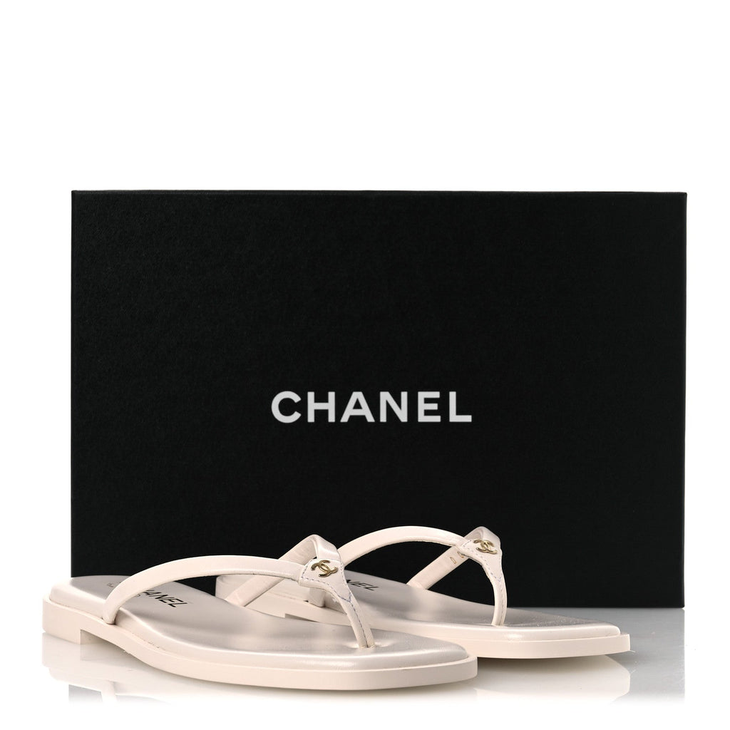 Goatskin CC Times Square Thong Sandals 37.5 White