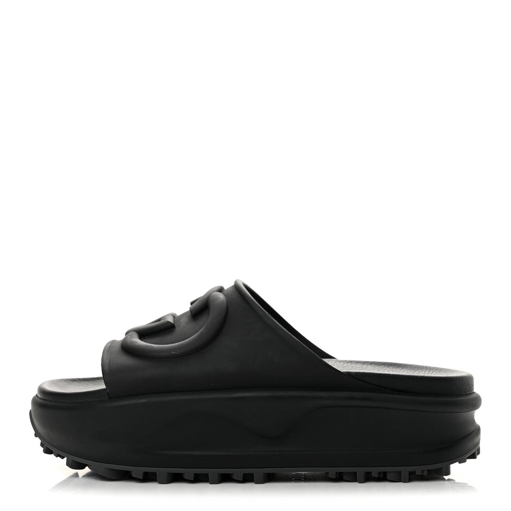 Soft Rubber Womens Interlocking G Platform 42mm Slide Sandals 36 Black