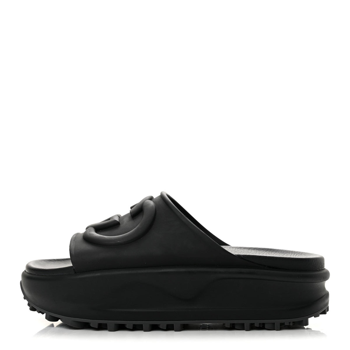 Soft Rubber Womens Interlocking G Platform 42mm Slide Sandals 36 Black