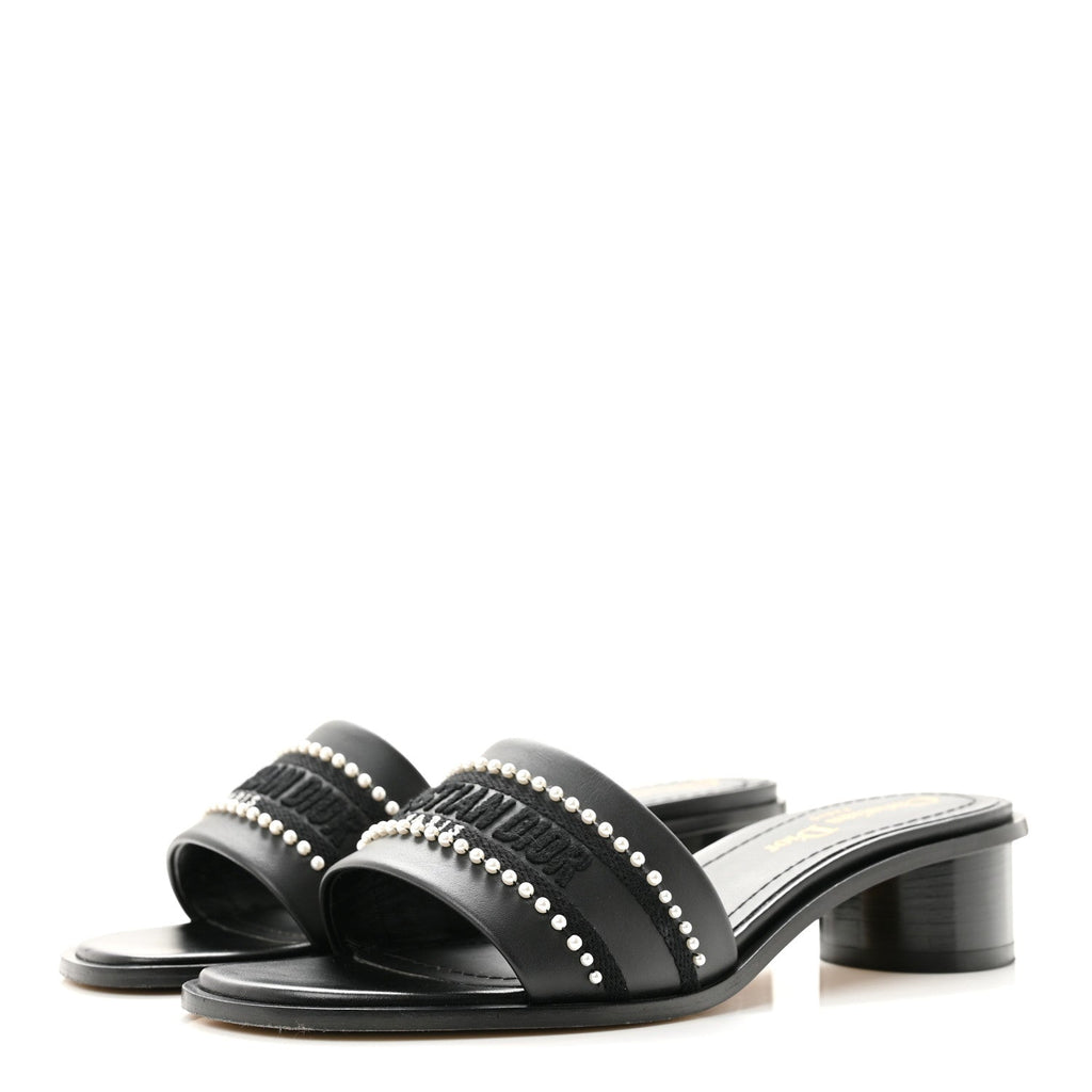 Calfksin Pearl Embroidered Dway 35mm Slide Sandals 35 Black