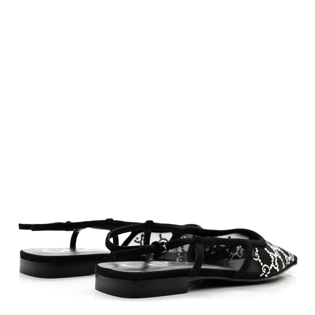 Tela Retino Kid Scamosciato Crystal GG Monogram Square Demi Ballet Flats 37.5 Black