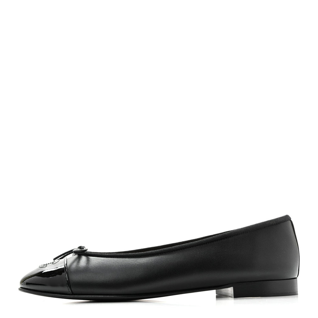 Lambskin Patent Cap Toe Ballerina Flats 39.5 Black
