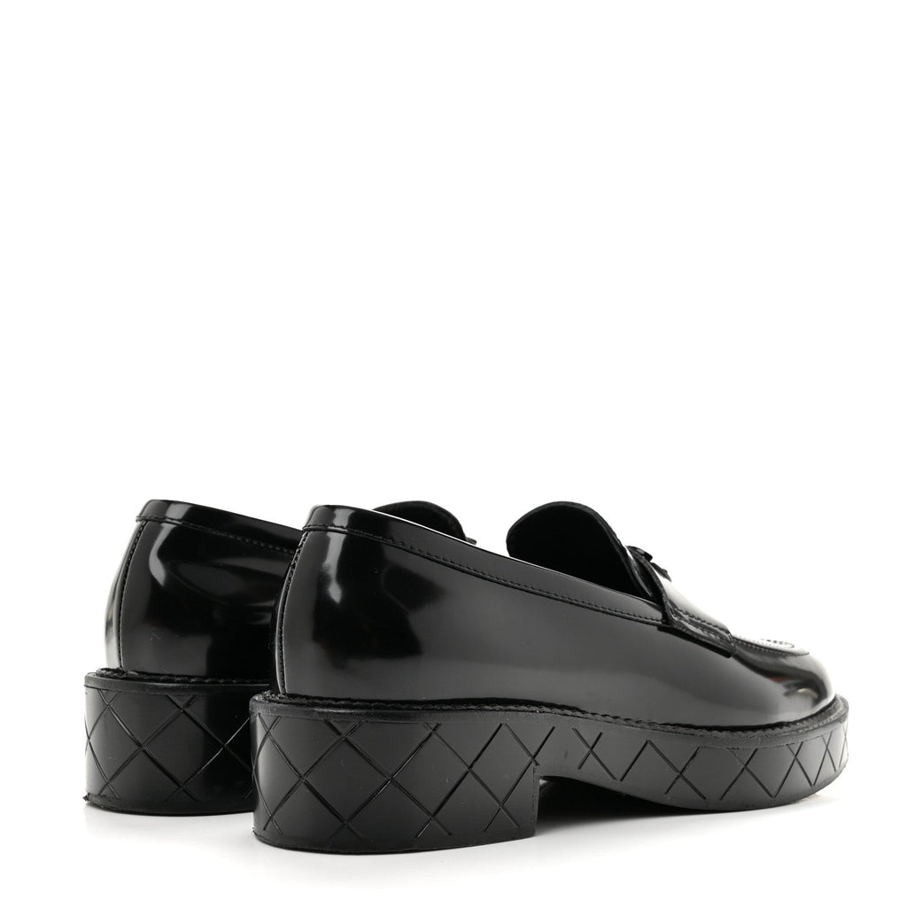 Shiny Calfskin Quilted CC Mocassin Loafers 39 Black