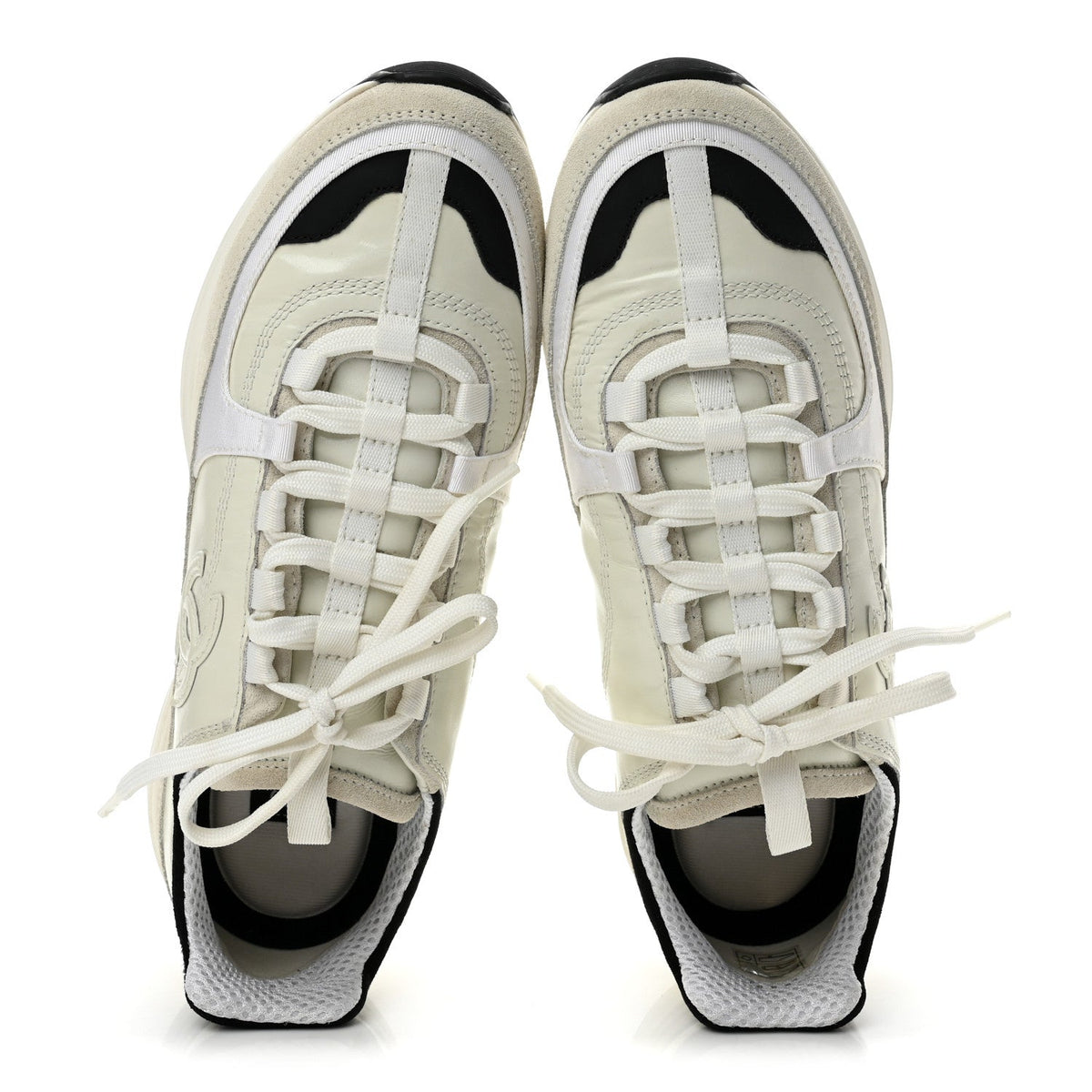 Suede Calfskin Womens CC Sneakers 39 White Black
