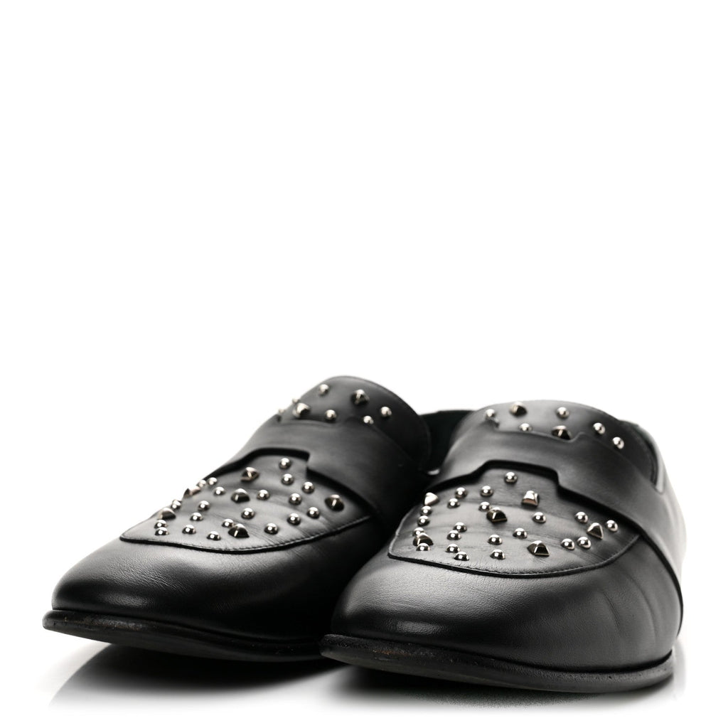 Calfskin Studded Womens Ancora Moccasin Loafers 38.5 Black