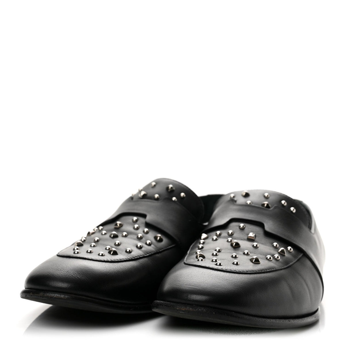 Calfskin Studded Womens Ancora Moccasin Loafers 38.5 Black