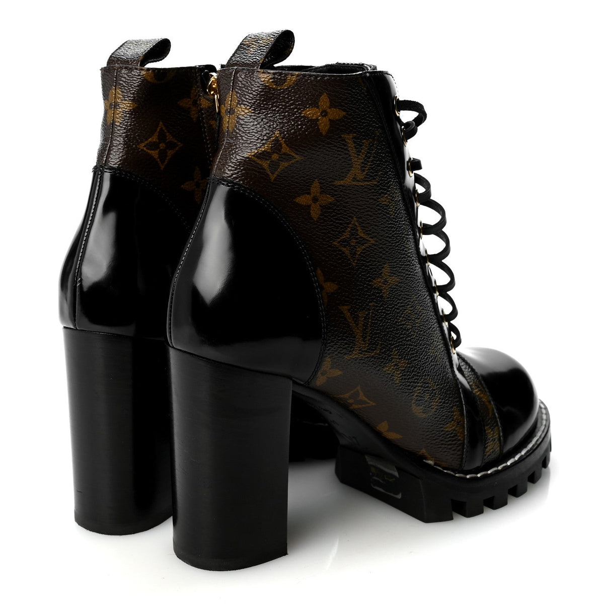 Patent Calfskin Monogram Star Trail Ankle Boots 41 Black