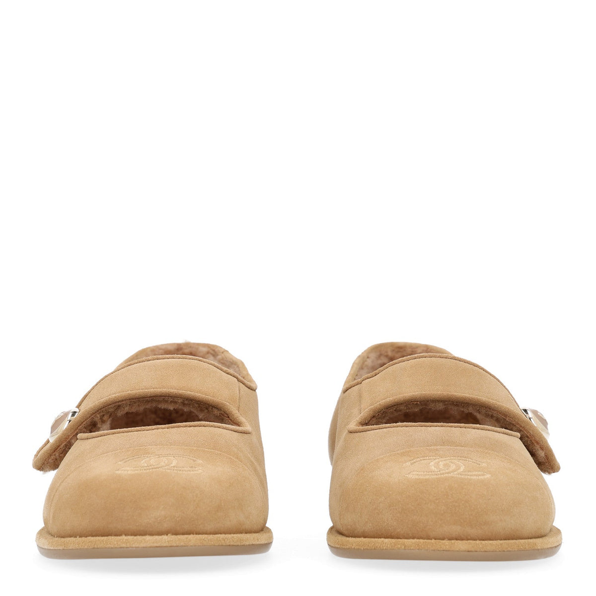 Suede Calfskin Cap Toe CC Mary Jane Flats 38 Beige