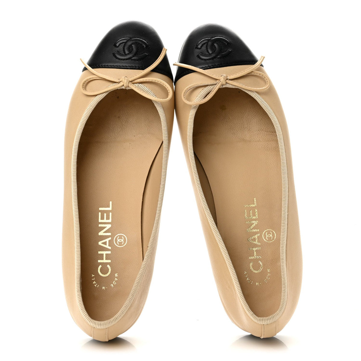 Lambskin Cap Toe CC Ballerina Flats 36 Beige Black