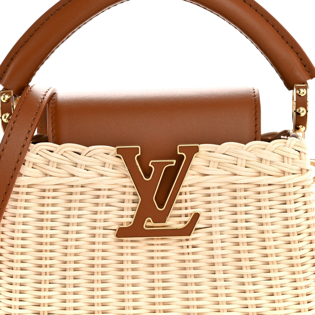Rattan Calfskin Capucines Mini Brown
