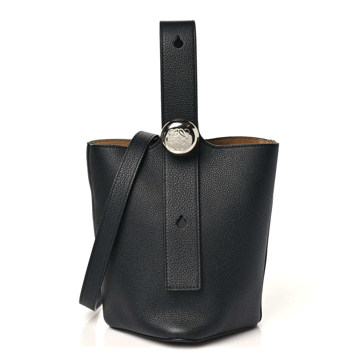 Soft Grained Calfskin Mini Pebble Bucket Bag Black