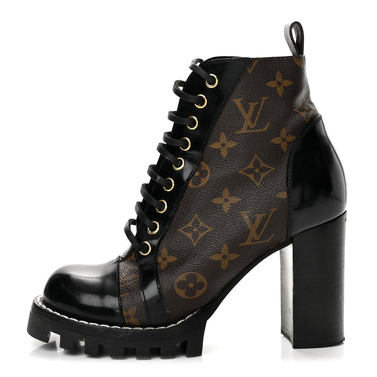 Patent Calfskin Monogram Star Trail Ankle Boots 37 Black
