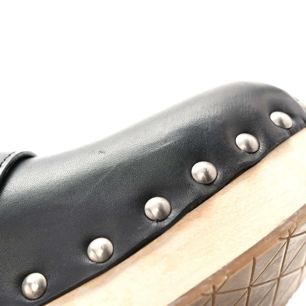 Natural Calfskin Metal Triangle Logo 45mm Clogs 40 Black Sabbia
