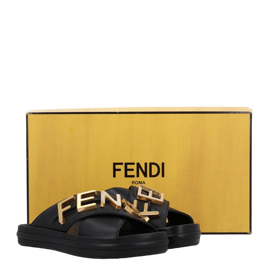 Vitello Womens Fendigraphy Slide Sandals 36 Black