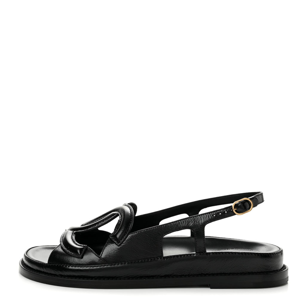 Crumpled Shiny Lambskin CC Cut Out Dad Sandals 39 Black
