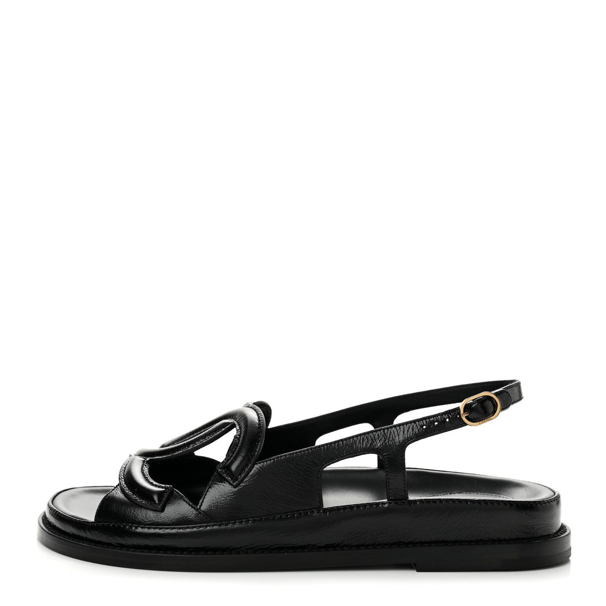 Crumpled Shiny Lambskin CC Cut Out Dad Sandals 39 Black
