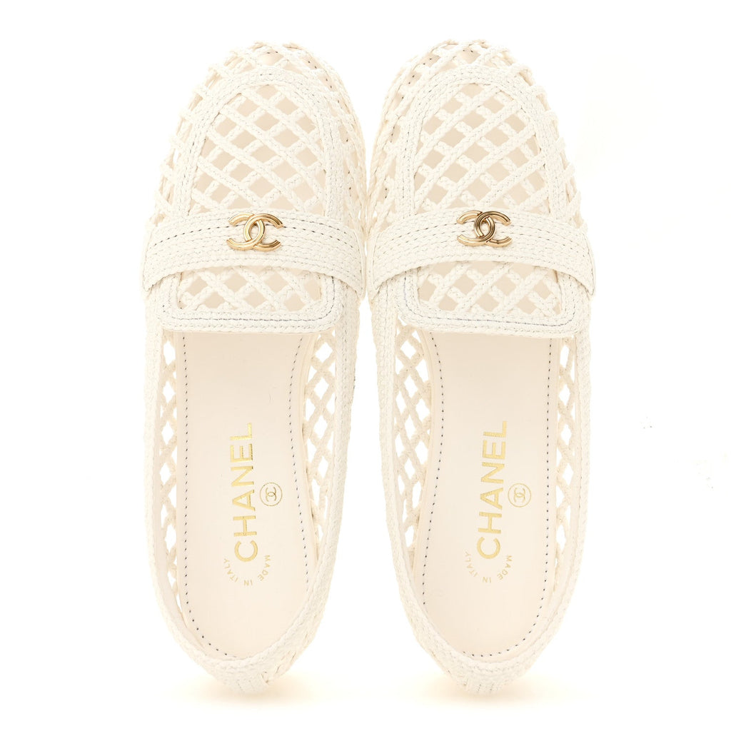 Braided Lambskin CC Mocassin Loafers 41 White