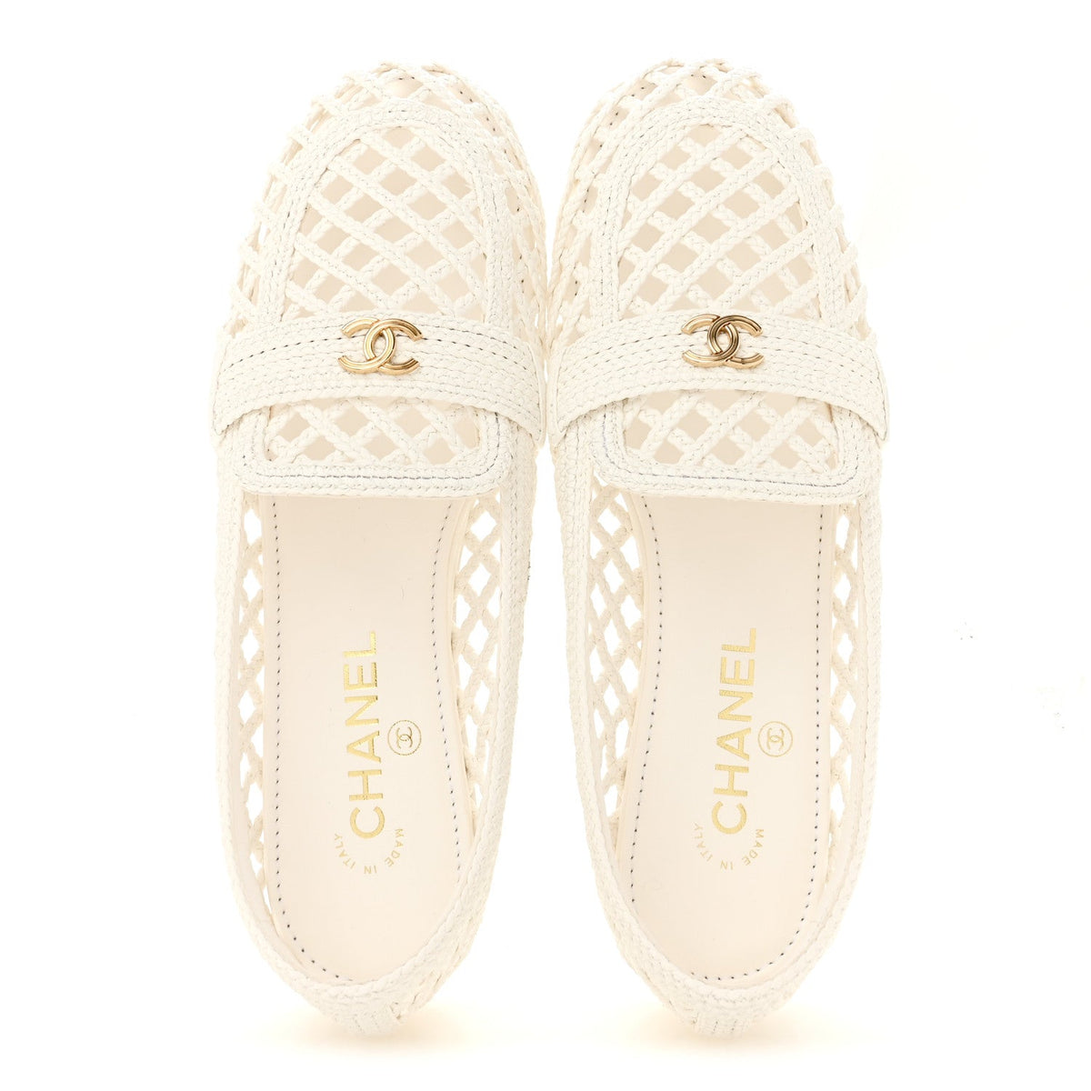 Braided Lambskin CC Mocassin Loafers 41 White