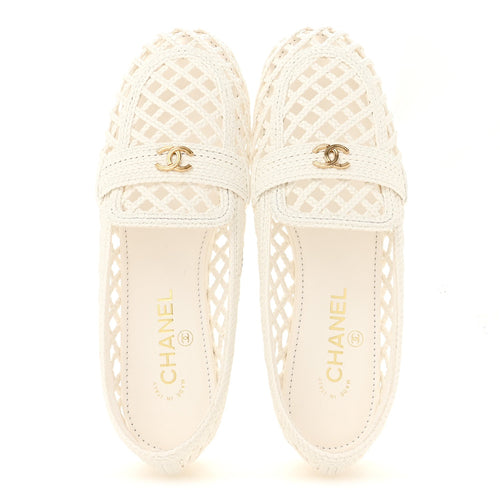 Braided Lambskin CC Mocassin Loafers 41 White