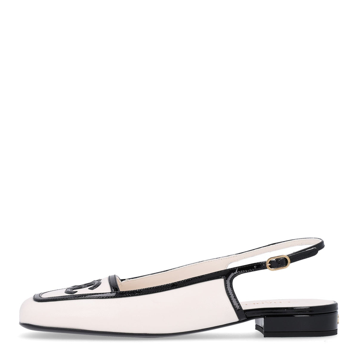 Lambskin Patent Calfskin CC Slingback Sandals 38 White Black