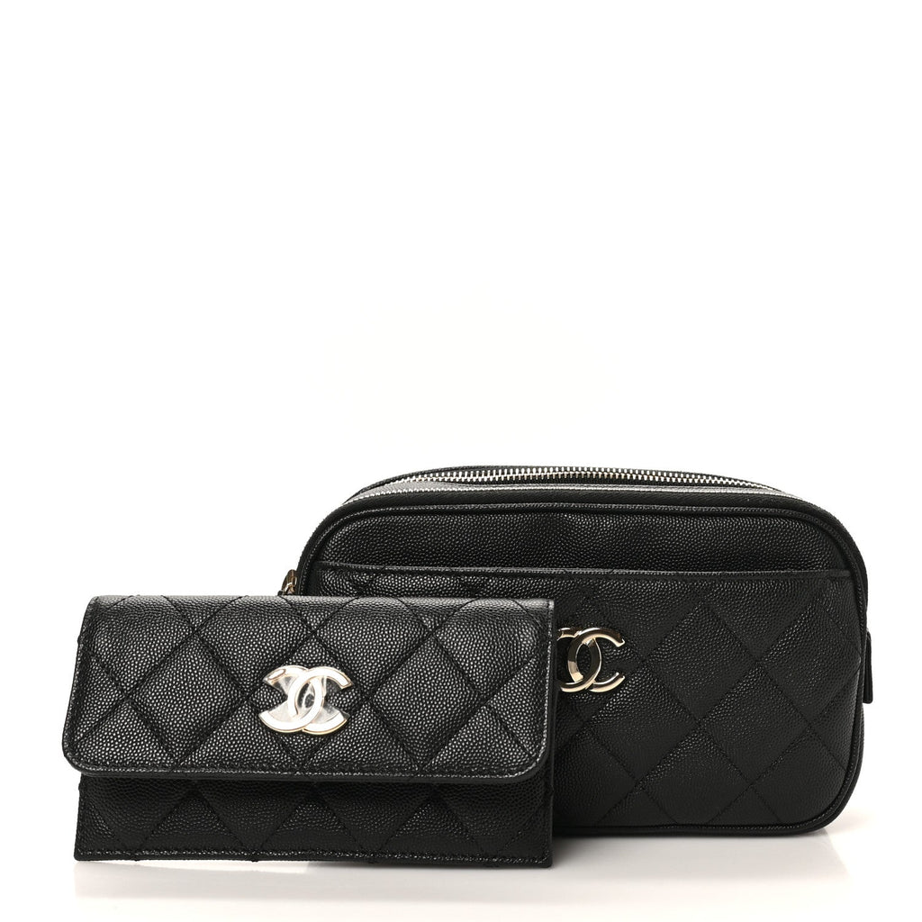 Caviar Quilted Waist Bag With Pouch Black