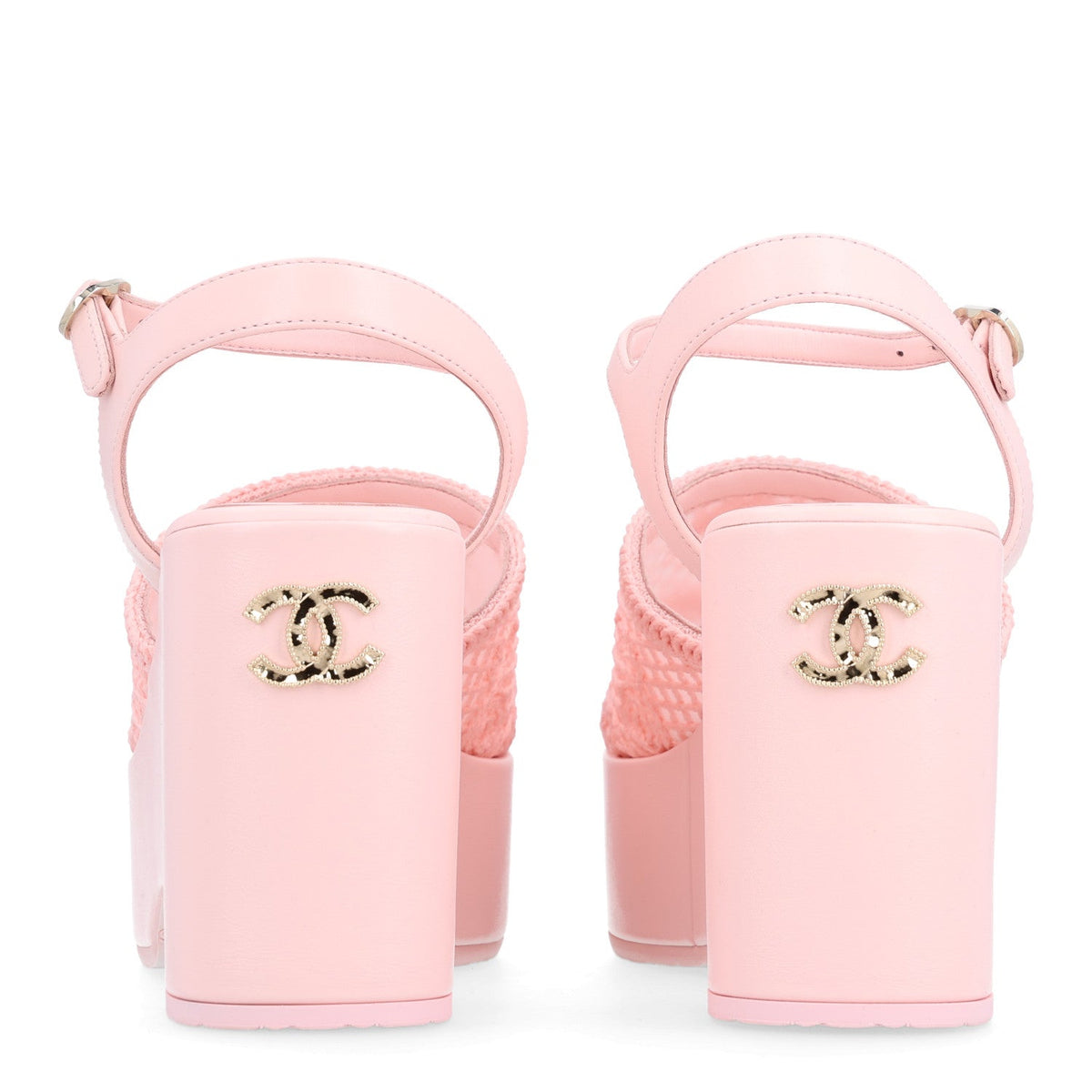 Fabric Calfskin CC Platform Sandals 39.5 Light Pink