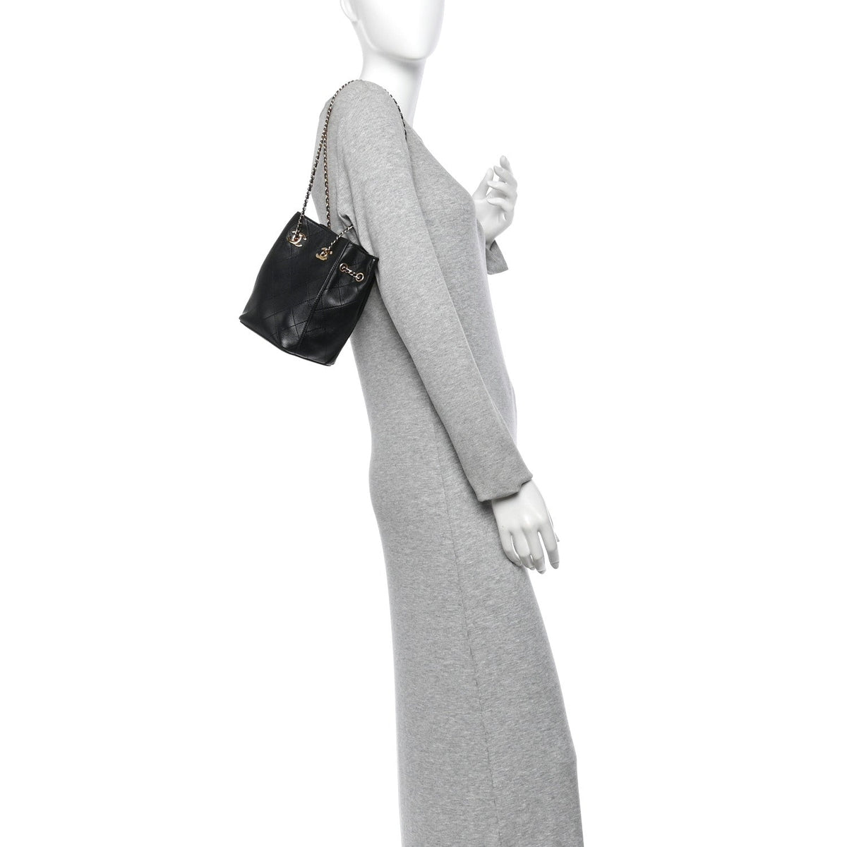 Lambskin Quilted Mini Bucket Bag With Chain  Black