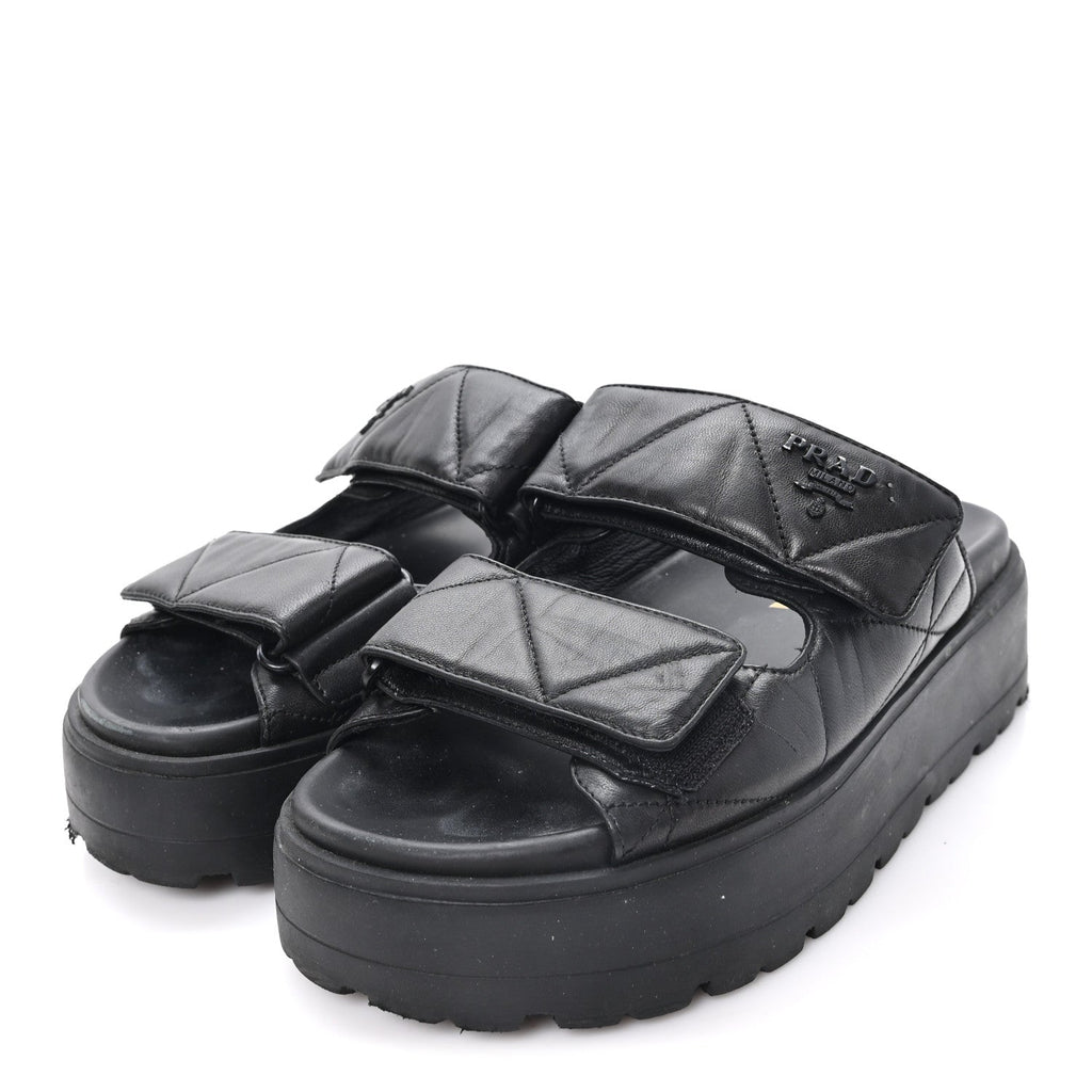 Nappa Quilted Padded Logo Platform Slide Sandals 36.5 Black