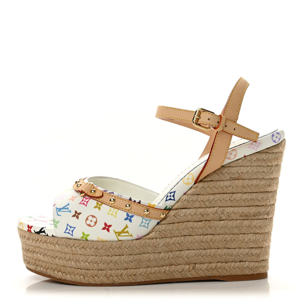 LV X TM Monogram Multicolor Helios Wedge Sandals 40 White