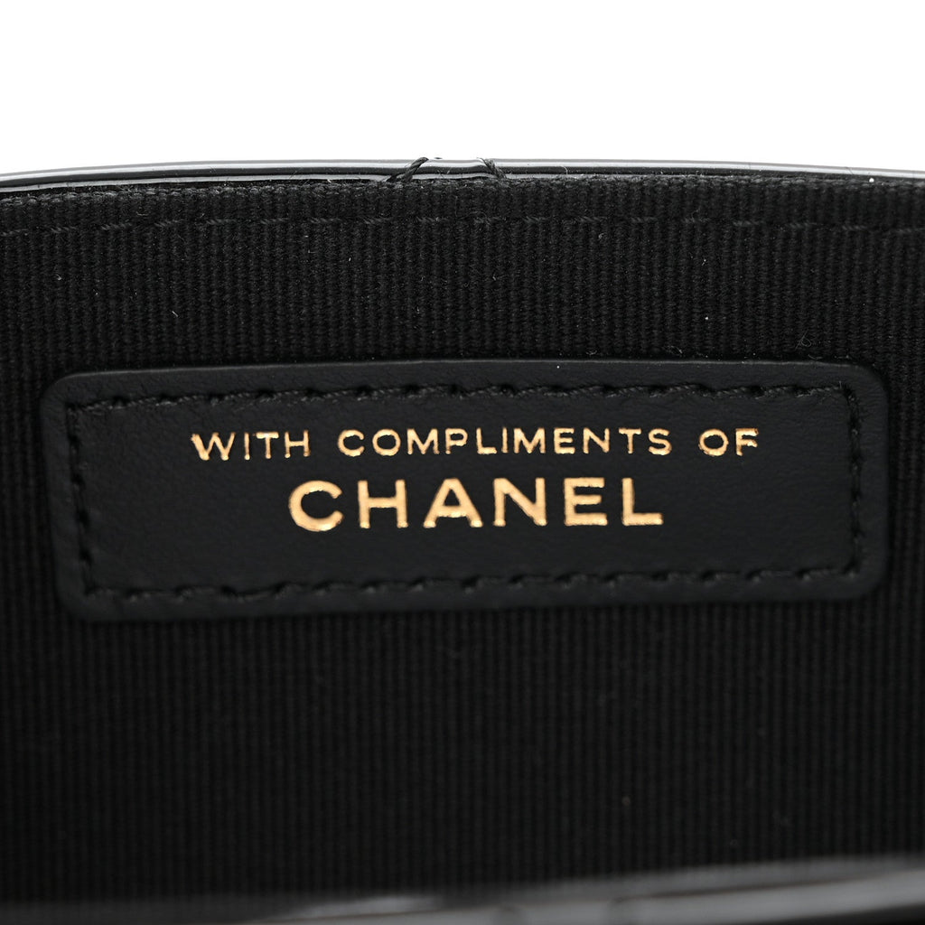 Patent Calfskin Quilted Mini Clutch Black
