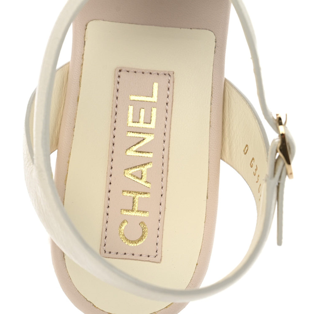 Shiny Calfskin Camellia Thong Sandals 37 Ivory Beige